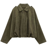 Orvane™ Women’s Oversized Suede Bomber Jacket – Cropped Zip-Up Jacket