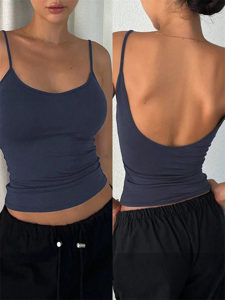 Orvane™ Women’s Backless Cami Top – Slim Fit Spaghetti Strap Sleeveless Summer Top