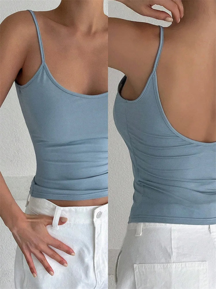 Orvane™ Women’s Backless Cami Top – Slim Fit Spaghetti Strap Sleeveless Summer Top