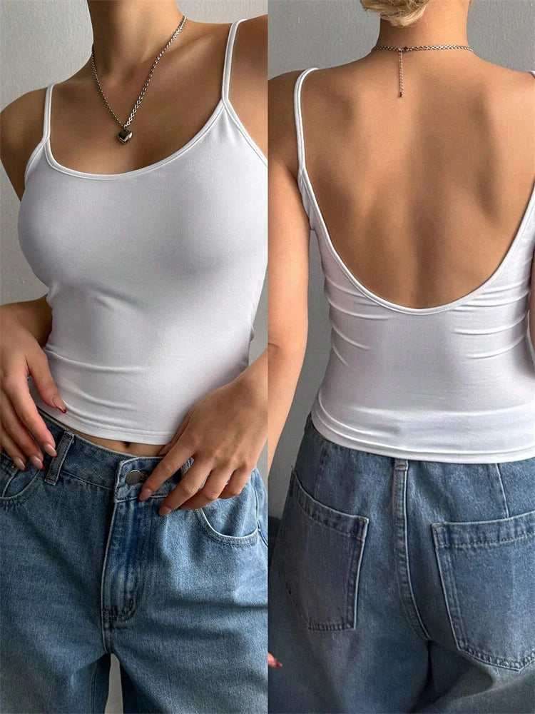 Orvane™ Women’s Backless Cami Top – Slim Fit Spaghetti Strap Sleeveless Summer Top