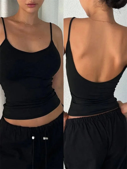 Orvane™ Women’s Backless Cami Top – Slim Fit Spaghetti Strap Sleeveless Summer Top