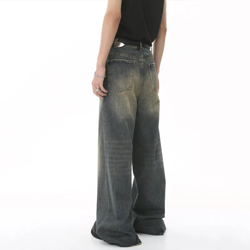 Orvane™ Men’s Vintage Washed Wide Leg Jeans – Loose Fit Straight Leg Denim Trousers