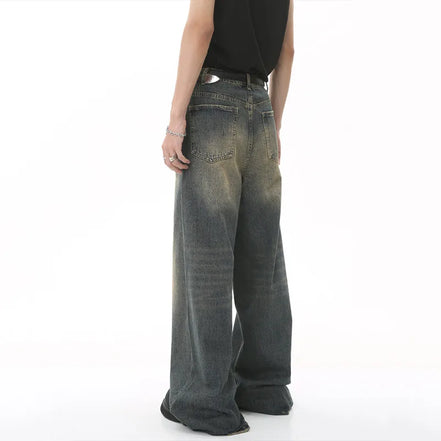Orvane™ Men’s Vintage Washed Wide Leg Jeans – Loose Fit Straight Leg Denim Trousers