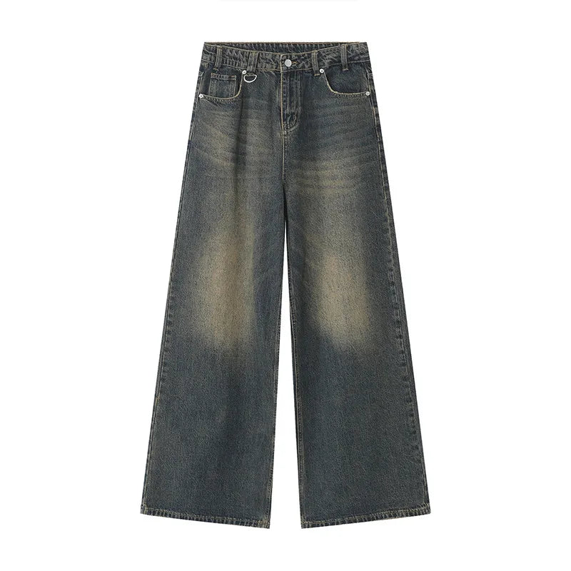 Orvane™ Men’s Vintage Washed Wide Leg Jeans – Loose Fit Straight Leg Denim Trousers