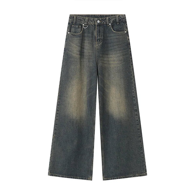 Orvane™ Men’s Vintage Washed Wide Leg Jeans – Loose Fit Straight Leg Denim Trousers