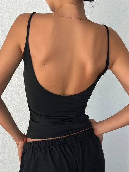 Orvane™ Women’s Backless Cami Top – Slim Fit Spaghetti Strap Sleeveless Summer Top