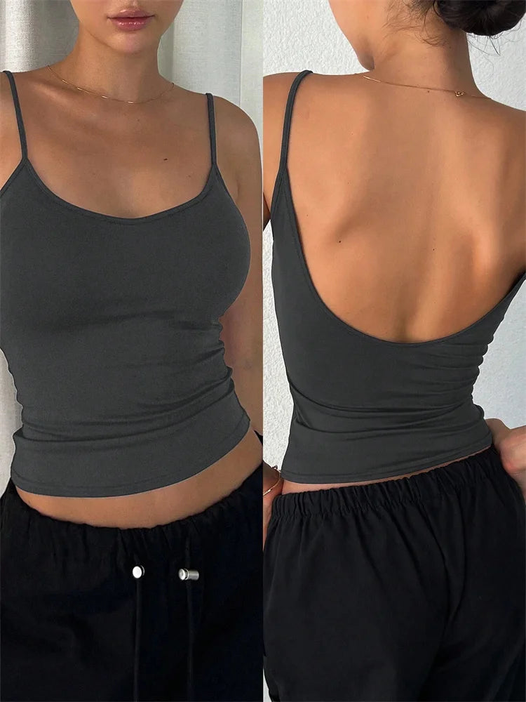 Orvane™ Women’s Backless Cami Top – Slim Fit Spaghetti Strap Sleeveless Summer Top