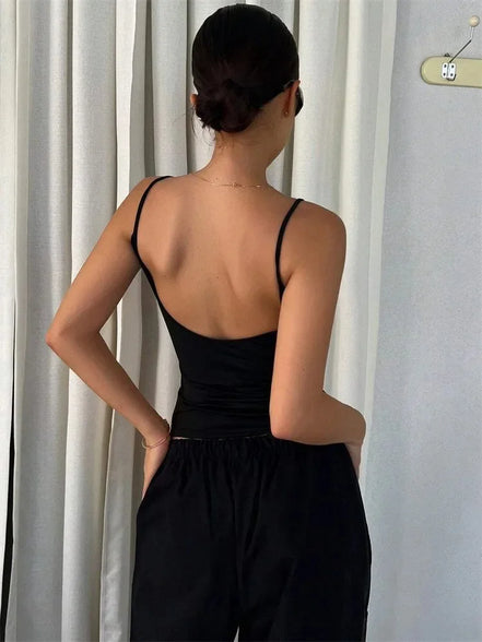 Orvane™ Women’s Backless Cami Top – Slim Fit Spaghetti Strap Sleeveless Summer Top