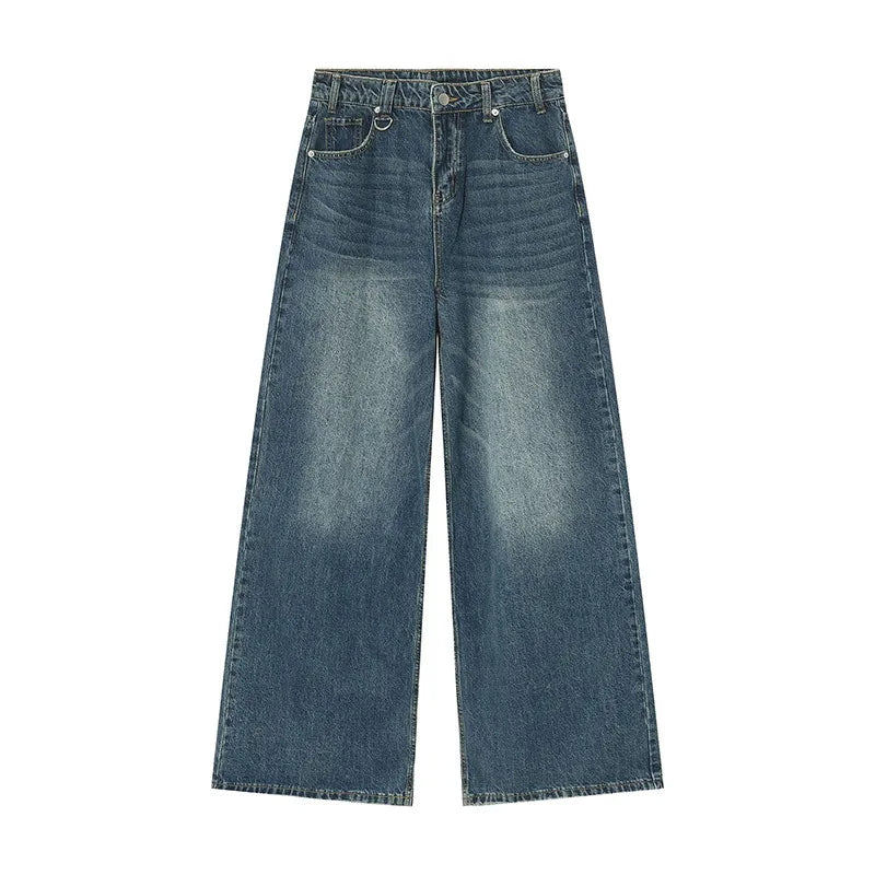 Orvane™ Men’s Vintage Washed Wide Leg Jeans – Loose Fit Straight Leg Denim Trousers