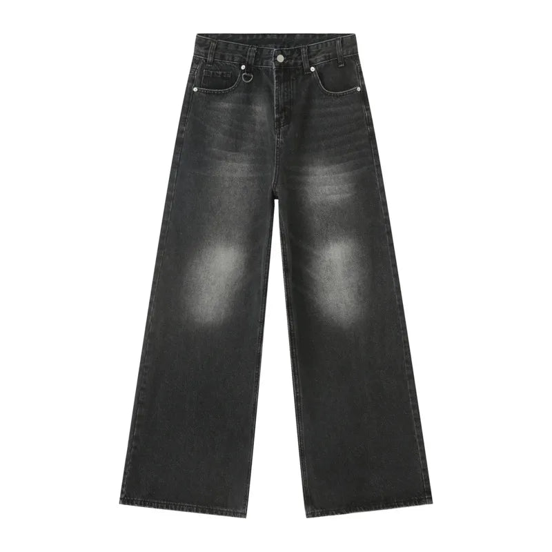 Orvane™ Men’s Vintage Washed Wide Leg Jeans – Loose Fit Straight Leg Denim Trousers
