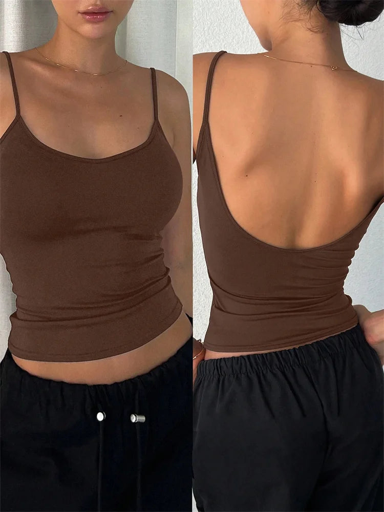 Orvane™ Women’s Backless Cami Top – Slim Fit Spaghetti Strap Sleeveless Summer Top