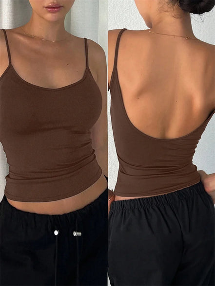 Orvane™ Women’s Backless Cami Top – Slim Fit Spaghetti Strap Sleeveless Summer Top