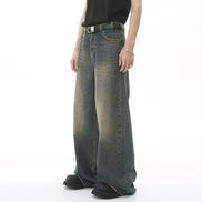 Orvane™ Men’s Vintage Washed Wide Leg Jeans – Loose Fit Straight Leg Denim Trousers