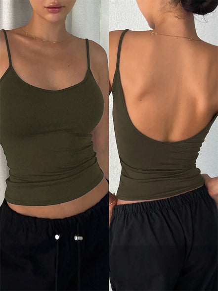 Orvane™ Women’s Backless Cami Top – Slim Fit Spaghetti Strap Sleeveless Summer Top