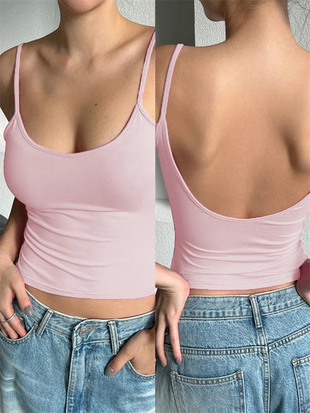 Orvane™ Women’s Backless Cami Top – Slim Fit Spaghetti Strap Sleeveless Summer Top