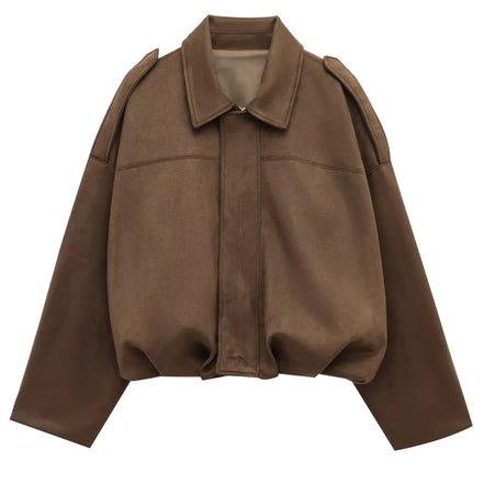 Orvane™ Women’s Oversized Suede Bomber Jacket – Cropped Zip-Up Jacket