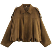 Orvane™ Women’s Oversized Suede Bomber Jacket – Cropped Zip-Up Jacket
