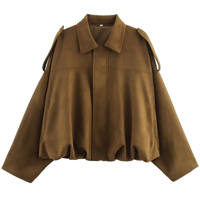 Orvane™ Women’s Oversized Suede Bomber Jacket – Cropped Zip-Up Jacket
