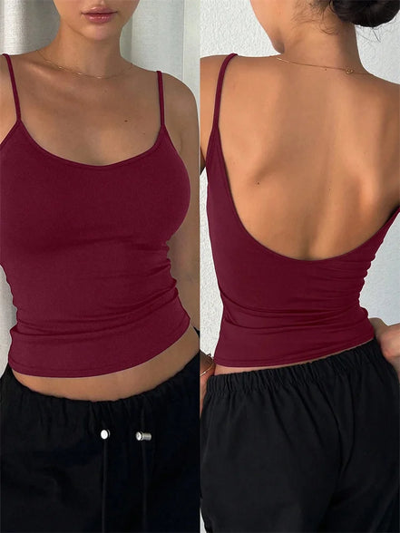 Orvane™ Women’s Backless Cami Top – Slim Fit Spaghetti Strap Sleeveless Summer Top