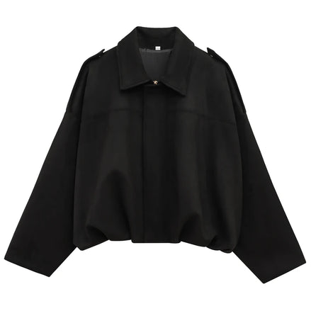 Orvane™ Women’s Oversized Suede Bomber Jacket – Cropped Zip-Up Jacket